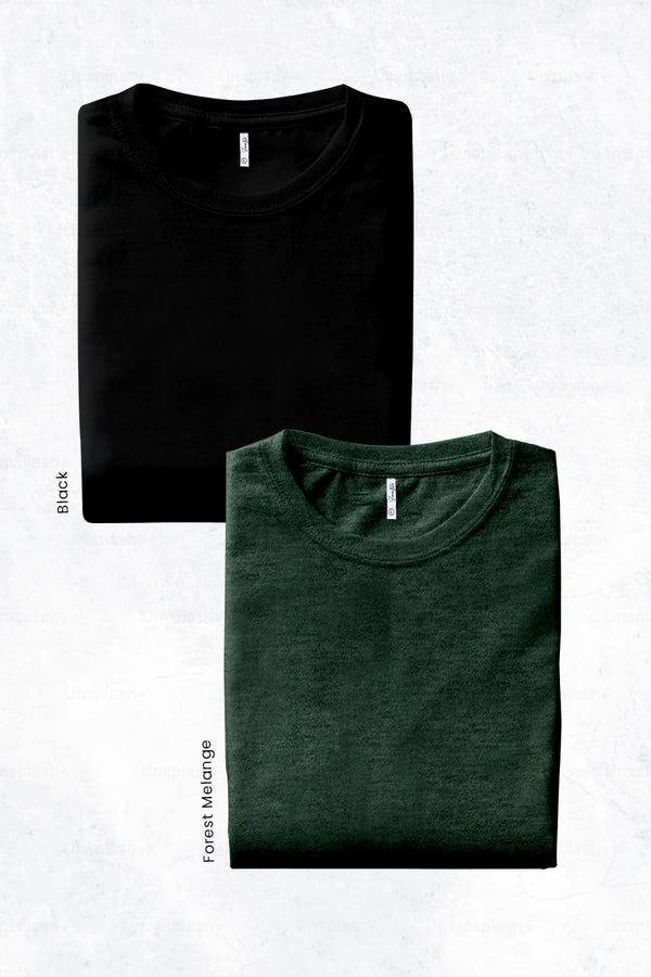 Pack 2 - Forest Mélange & Black - Classic Crew